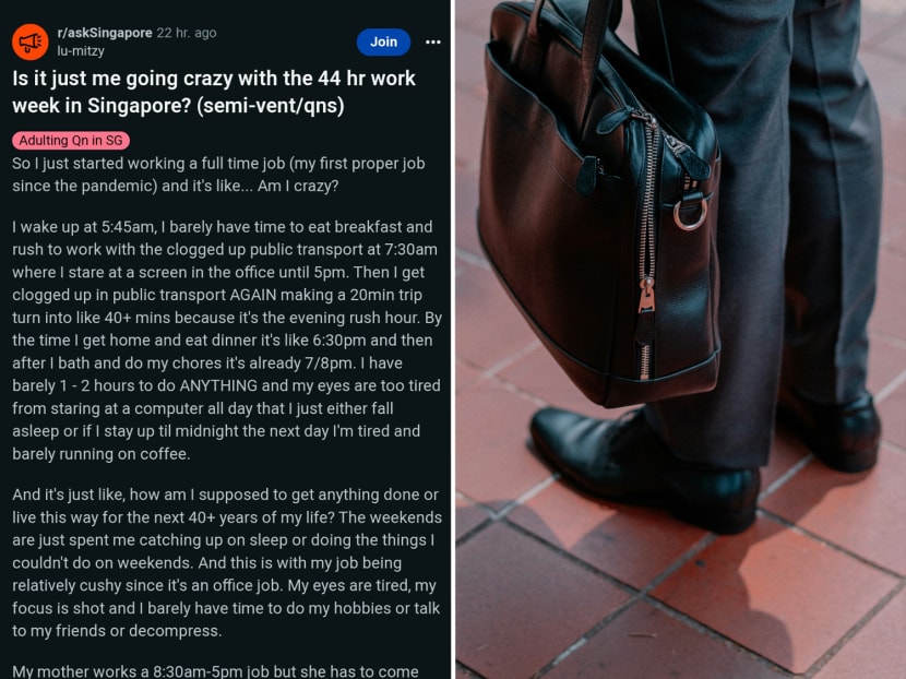 A junior employee's rant on the challenges of adapting to a 44-hour work week has renewed discussion on Singapore's work culture among Reddit users.