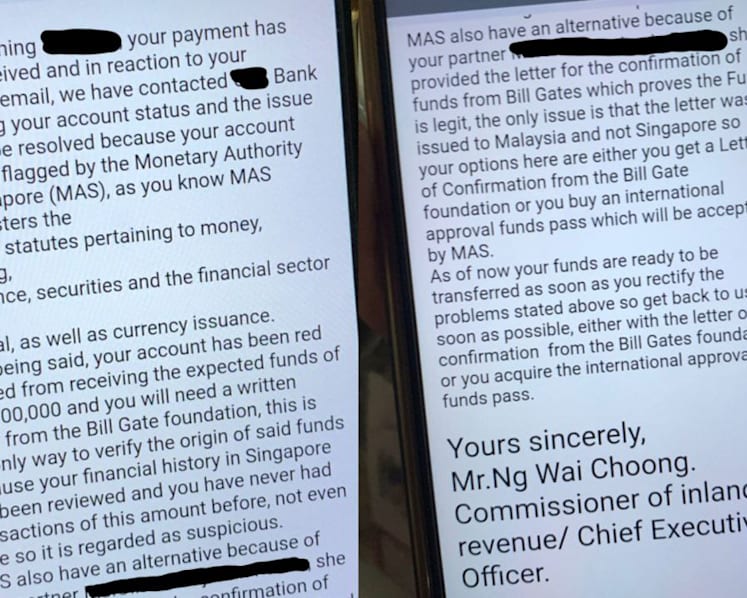 IRAS warns of scam emails telling recipients their accounts 'red flagged', unable to receive millions in funds