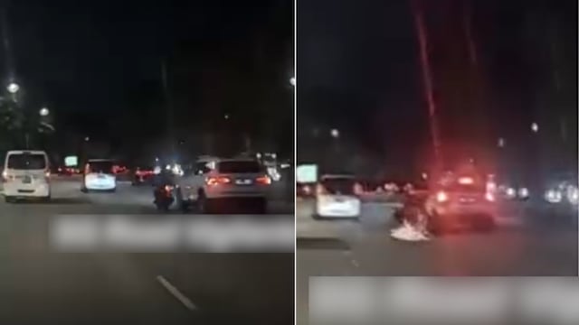 汽车撞倒摩托车后逃逸 警方追查肇祸司机下落