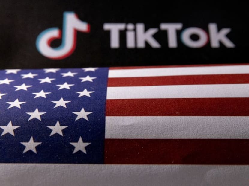 The flag of the United States of America and the TikTok logo are seen in this illustration taken on June 2, 2023. The flag of the United States of America and the TikTok logo are seen in this illustration taken on June 2, 2023.