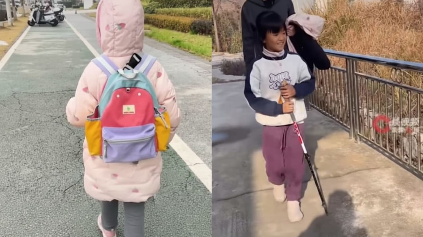 中国八岁女童五天徒步120公里返乡过年