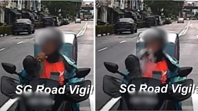 等红绿灯也要吸 摩托车骑士疑似当街吸电子烟