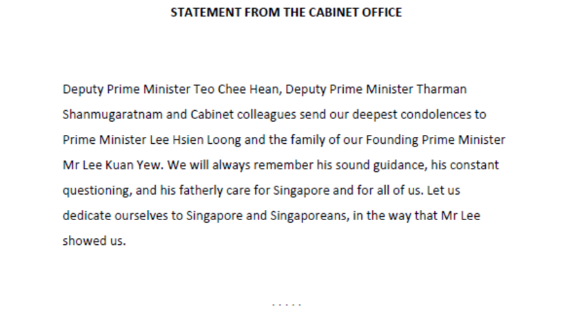 Mr Lee Kuan Yew’s ‘sound guidance, constant questioning’ to be remembered: Cabinet ministers
