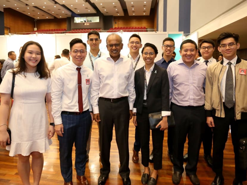 Law and Home Affairs Minister K Shanmugam (front row, third from left) and Mr Amrin Amin (front row, second from right), Senior Parliamentary Secretary of Home Affairs, with youth anti-drug advocates. Law and Home Affairs Minister K Shanmugam (front row, third from left) and Mr Amrin Amin (front row, second from right), Senior Parliamentary Secretary of Home Affairs, with youth anti-drug advocates.