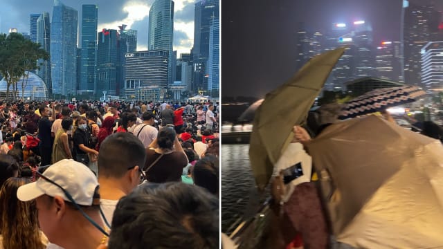 无人机首秀遇大雨 人潮挤爆滨海湾一度出现推挤