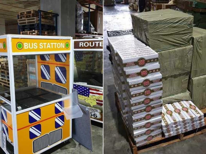 Duty-unpaid cigarettes were concealed within specially-hollowed game machines.