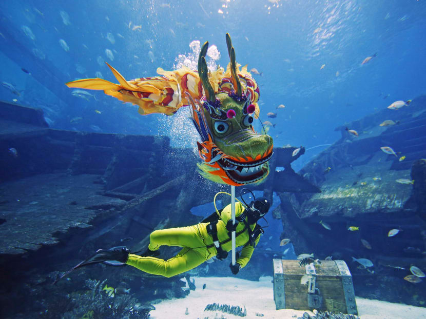 An underwater dragon dance