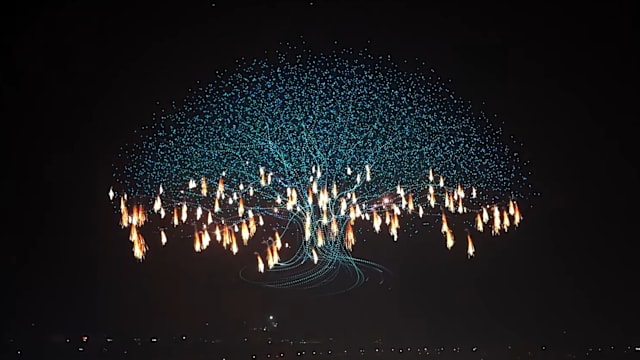 中国浏阳无人机烟花秀 一夜刷新两项世界纪录