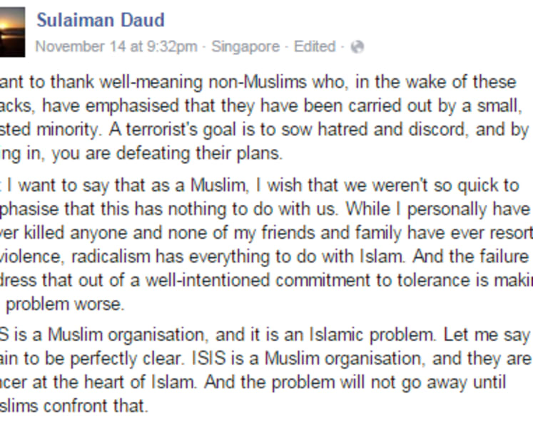 Facebook post urging Muslims to confront ISIS issue goes viral online