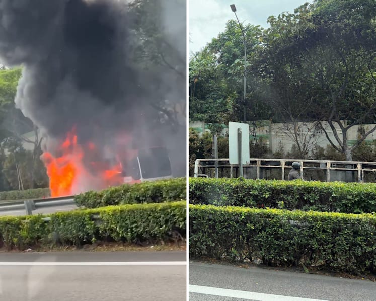SBS Transit bus catches fire along PIE