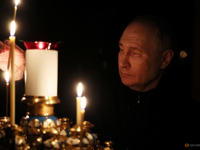 Russian President Vladimir Putin lights a candle in memory of the victims of the Crocus City Hall attack, on the day of national mourning in a church at the Novo-Ogaryovo state residence outside Moscow, Russia on March 24, 2024. Russian President Vladimir Putin lights a candle in memory of the victims of the Crocus City Hall attack, on the day of national mourning in a church at the Novo-Ogaryovo state residence outside Moscow, Russia on March 24, 2024.