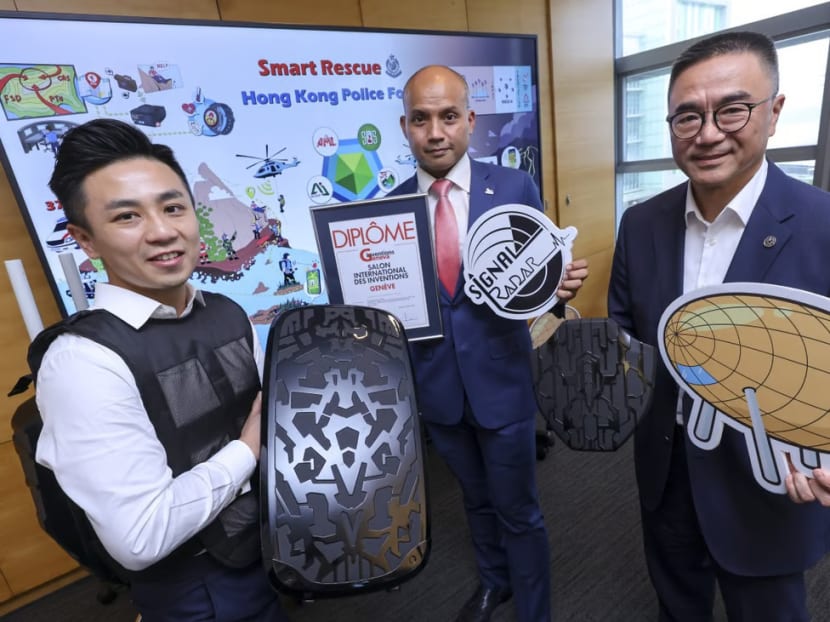 (From left) Ken Leung of Altai Technologies, police Senior Superintendent Swalikh Mohammed and the Science Park’s Eric Or introduce the new technology.