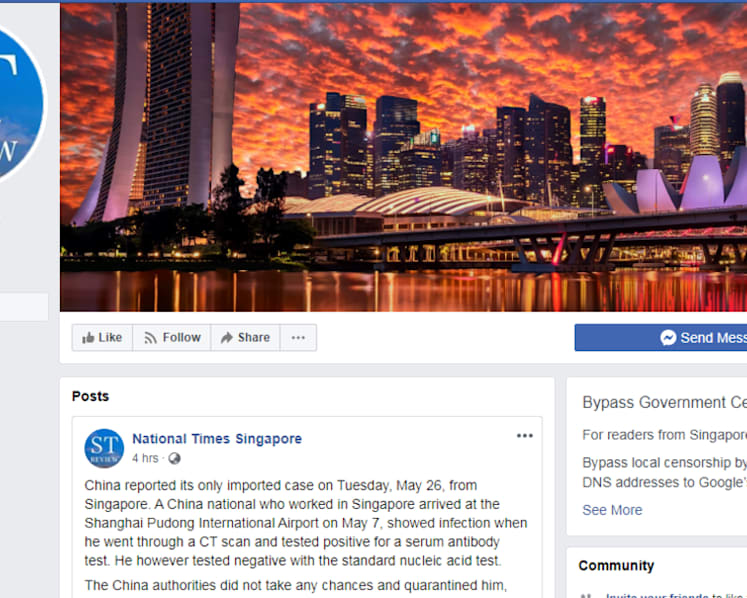 Facebook blocks Singapore users’ access to National Times Singapore page, calls government order ‘severe’