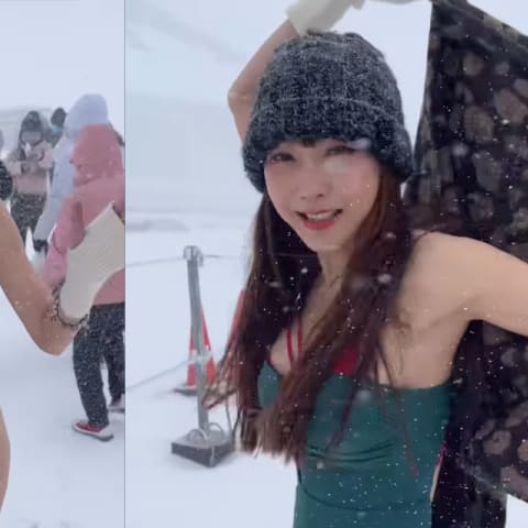 突破极限!女星穿比基尼遭遇暴雪,勇敢面对-6°C气温挑战,生死一线!