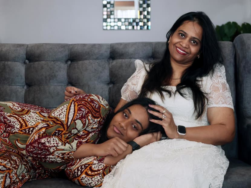 Ms Angelitha Jayaraj (left) and her mother, Mdm Sujatha Philominraj, at their home on April 28, 2024. 