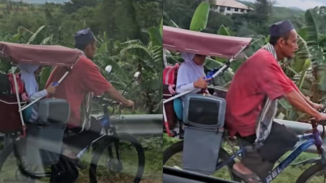 用改装脚踏车载女上学 马国慈父暖举感动网民
