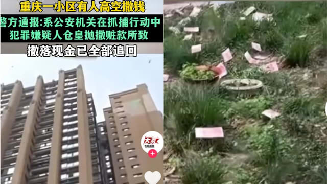 重庆数十万元钞票从天而降 竟是嫌犯抛撒赃款图灭证