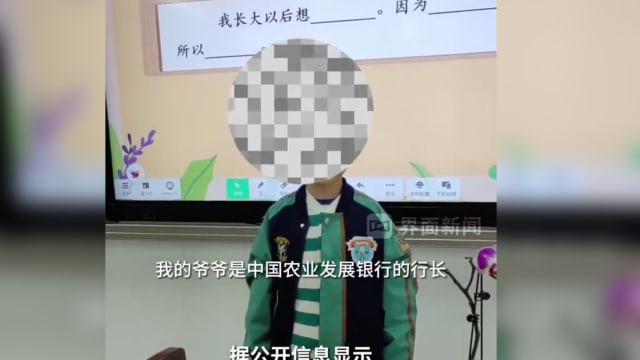 中国小男孩称想当行长继承家产 农发行总行确认无此情况