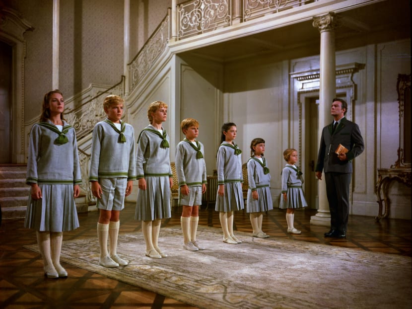 From left, Chairmian Carr, as Liesl, Nicholas Hammond, as Friedrich, Heather Menzies, as Louisa, Duane Chase, as Kurt, Angela Cartwright, as Brigitta, Debbie Turner, as Marta, Kym Karath, as Gretl, and Christopher Plummer, as Captain Von Trapp, in a scene from the film, The Sound of Music. Photo: AP
