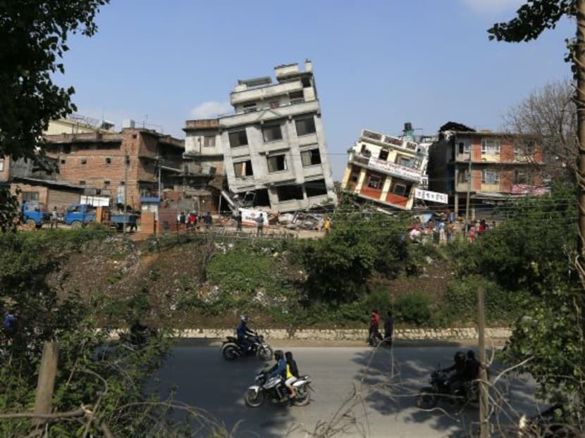 Damaged buildings lean to their sides in Kathmandu, Nepal. Photo: AP