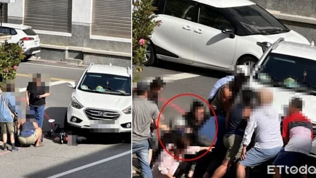 台东老妇遭卷入车底受困 10多名民众合力抬车救人