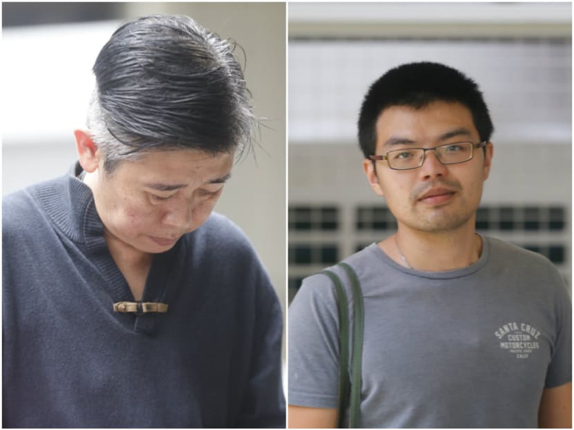 Zeus Education Centre principal Poh Yuan Nie (left), and tutor Feng Riwen leaving the State Courts.