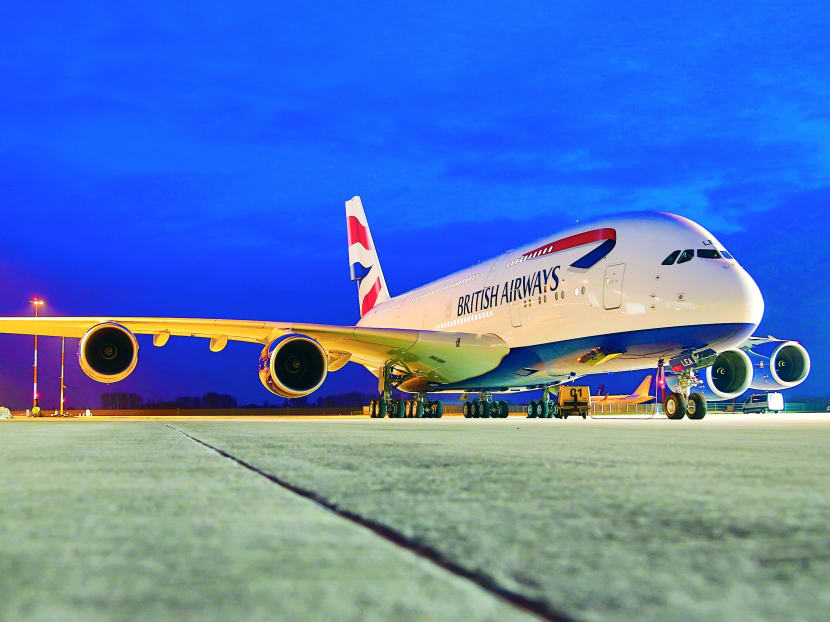 BA will see its weekly seat capacity on the route rise by 12.5 per cent when it debuts its double-decker A380 here. TODAY FILE PHOTO