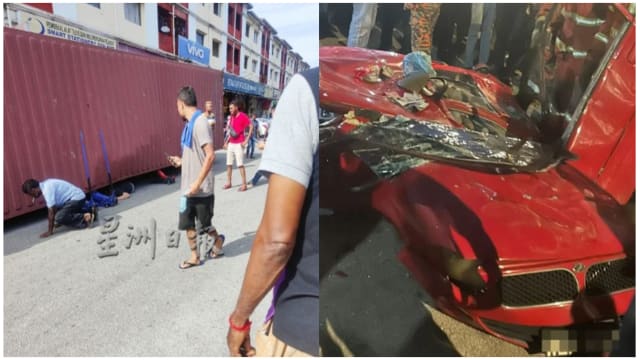 疑土地不稳下沉 马国男子遭翻覆货柜压死