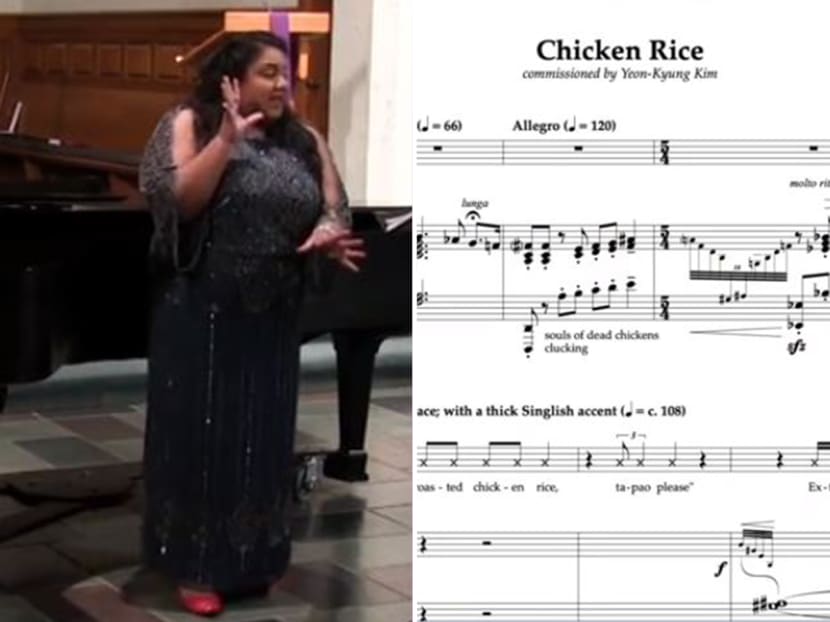 Dr Janani Sridhar, a US-based Singaporean soprano singer, in a video of a recent performance of "Chicken Rice". Dr Janani Sridhar, a US-based Singaporean soprano singer, in a video of a recent performance of "Chicken Rice".