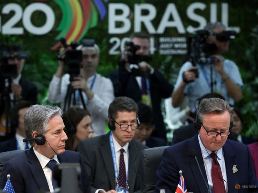 US Secretary of State Antony Blinken and British Foreign Secretary David Cameron attend the G20 Foreign Ministers' Meeting at Marina da Gloria, in Rio de Janeiro, Brazil on Feb 21, 2024. US Secretary of State Antony Blinken and British Foreign Secretary David Cameron attend the G20 Foreign Ministers' Meeting at Marina da Gloria, in Rio de Janeiro, Brazil on Feb 21, 2024.