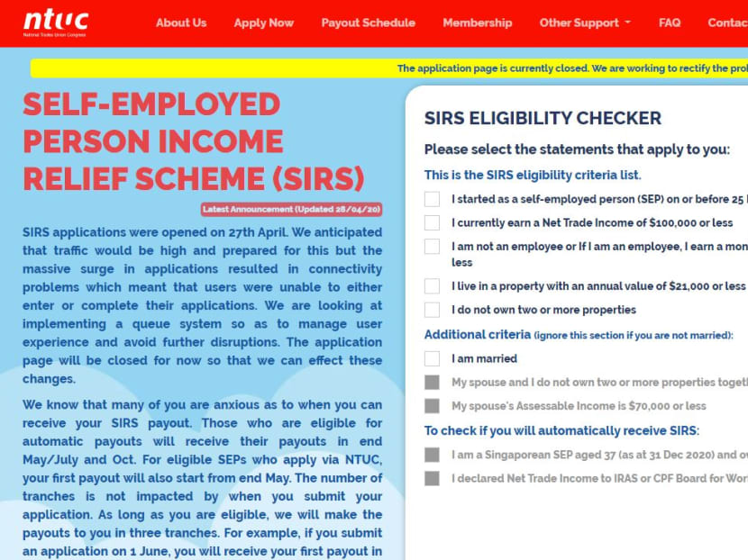 Applications for the relief scheme opened on Monday, but a "massive surge caused major connectivity problems for users", secretary-general of the National Trades Union Congress (NTUC) Ng Chee Meng explained.