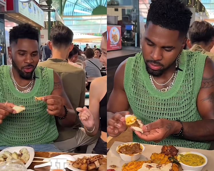 American singer Jason Derulo tries local food at Lau Pa Sat – loved chicken rice but not rojak and gong gong