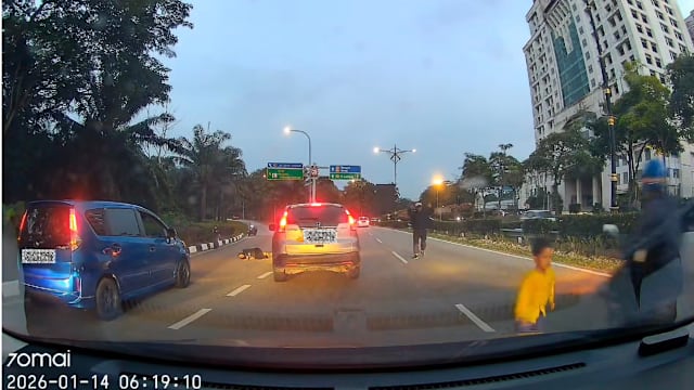 马国男子疑下车捡手机太久  孩子冲出马路险被撞