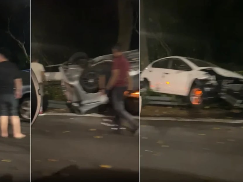 Screengrabs of the accident on the Pan Island Expressway on Dec 11, 2020, taken from a video circulating online.