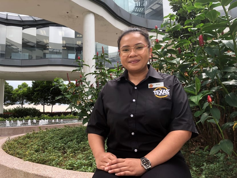 Assistant restaurant manager Nurfarahin Syazwani Mahmud is one of more than 1,100 workers from the food services sector who went for a two-week Job Redesign Reskilling Programme held by Workforce Singapore. Assistant restaurant manager Nurfarahin Syazwani Mahmud is one of more than 1,100 workers from the food services sector who went for a two-week Job Redesign Reskilling Programme held by Workforce Singapore.