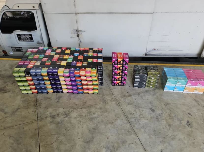 Boxes of e-vaporisers worth around S$73,000 were uncovered during an inspection at Tuas Checkpoint. 