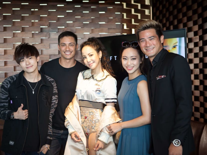 The cast of Channel 5's Left Behind (L-R): Aden Tan, Jason Godfrey, Fiona Xie, Oon Shu An and Randall Tan. Photo: Chua Hong Yin