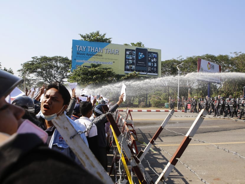 In Naypyidaw, the remote capital purpose built by the previous military regime, witnesses said police fired rubber bullets at protesters after earlier blasting them with water cannon.