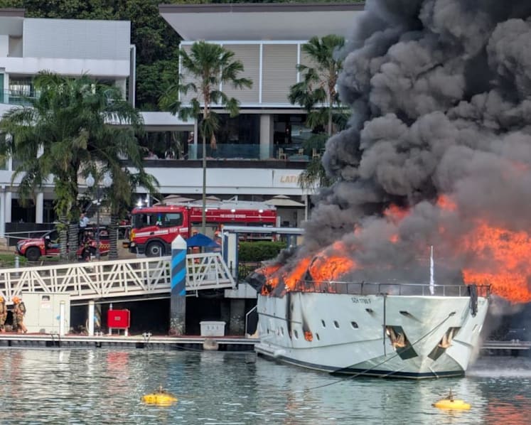 Luxury yacht catches fire at Sentosa Cove marina