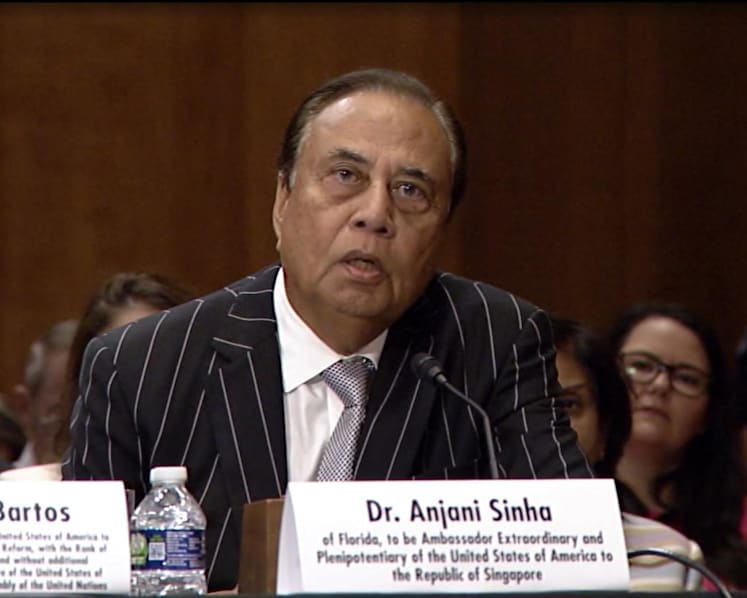 Anjani Sinha, Trump's pick for ambassador to Singapore, struggles with answers at Senate hearing