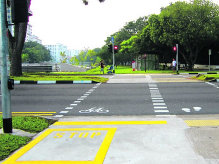 A dedicated bicycle crossing in Pasir Ris Drive 3 after the completion of Singapore's third intra-town dedicated cycling path network in Pasir Ris. Photo: LTA