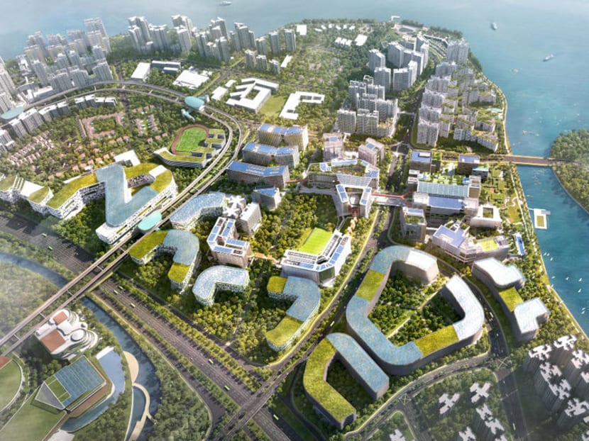An artist's impression of the aerial view of Punggol Digital District. Having the Cross Island Line extension terminate at Punggol Coast MRT Station will benefit people travelling from the upcoming district to Pasir Ris, says the writer.