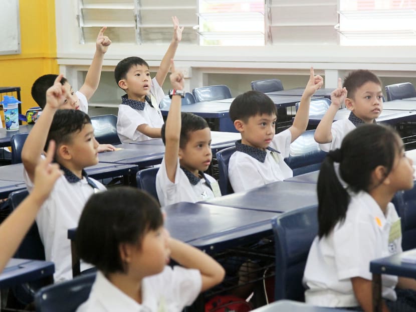 New Primary One students at St Hilda's Primary School participating in class on the first day of school. TODAY file photo New Primary One students at St Hilda's Primary School participating in class on the first day of school. TODAY file photo