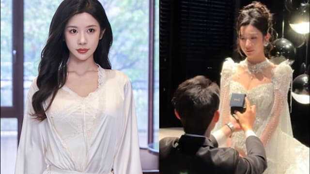 中国短剧女演员穿婚纱“试装”，男友带着钻戒惊喜求婚！