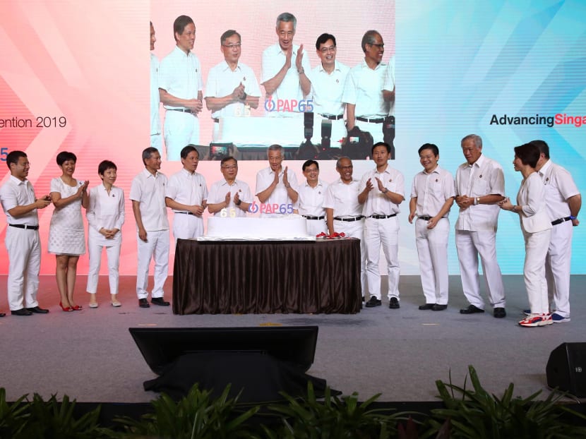 Prime Minister Lee Hsien Loong alongside Deputy Prime Minister Heng Swee Keat and other members of the PAP Central Executive Committee celebrating the party's 65th anniversary in November 2019. Prime Minister Lee Hsien Loong alongside Deputy Prime Minister Heng Swee Keat and other members of the PAP Central Executive Committee celebrating the party's 65th anniversary in November 2019.