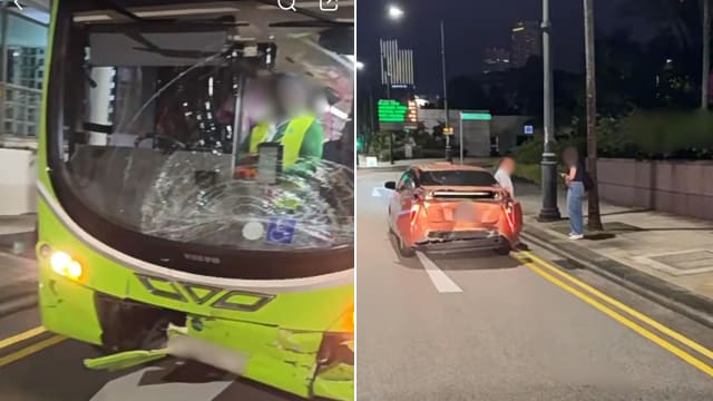 德士疑闯巴士专用道 追尾巴士挡风镜破裂