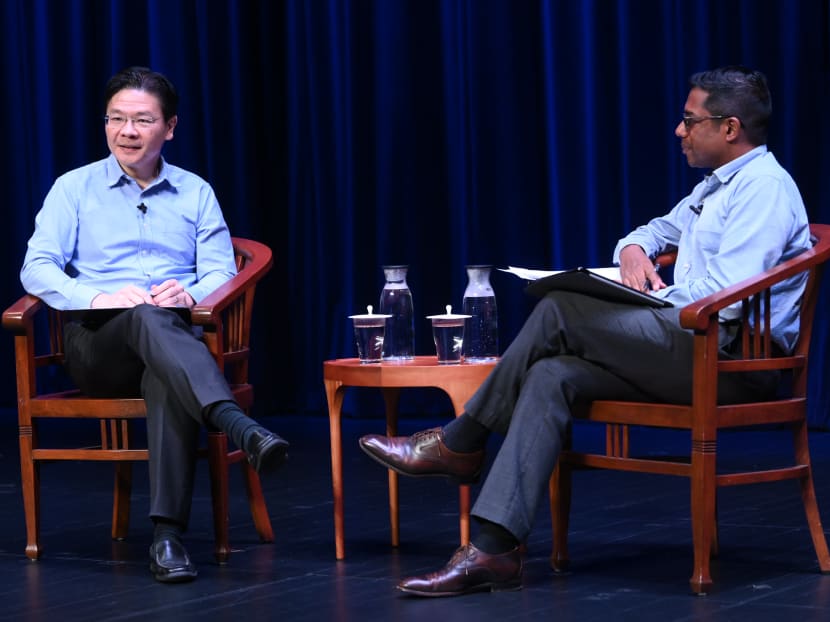 Finance Minister Lawrence Wong and moderator Shashi Jayakumar at the panel discussion on June 25, 2021. Finance Minister Lawrence Wong and moderator Shashi Jayakumar at the panel discussion on June 25, 2021.