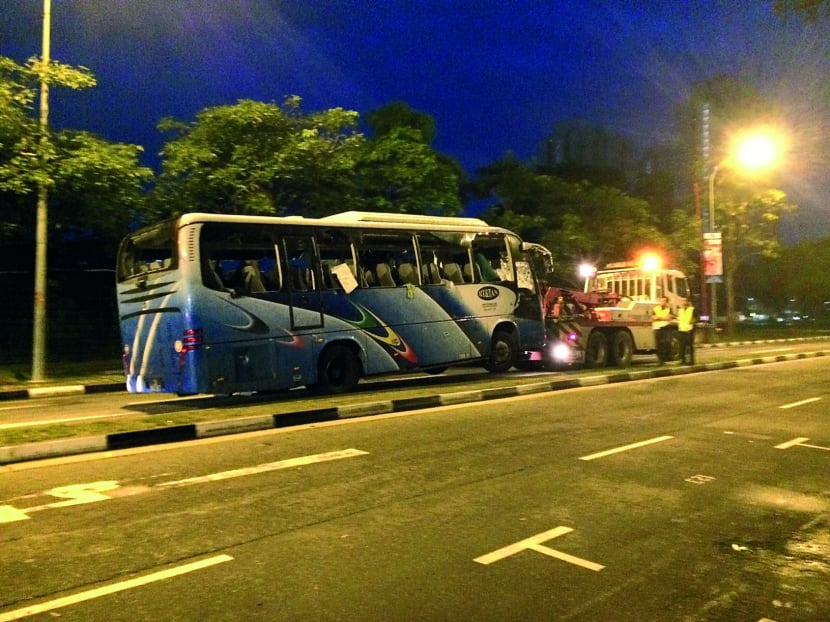 Riot bus towed away around 630am. Photo: Kimberly Spykerman