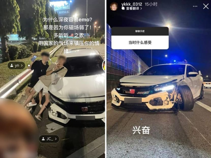 Following a nearly fatal car accident on a highway in Malaysia, a young man has attracted criticism for posting a photo of himself and other passengers (left) posing with a damaged white Honda Civic (right) that allegedly crashed into a yellow Myvi car. Following a nearly fatal car accident on a highway in Malaysia, a young man has attracted criticism for posting a photo of himself and other passengers (left) posing with a damaged white Honda Civic (right) that allegedly crashed into a yellow Myvi car.