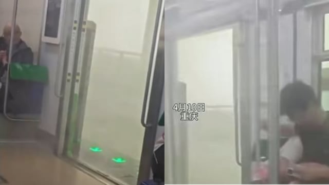 强对流天气突袭重庆 轻轨开门瞬间雨水灌入车厢